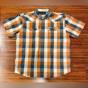 Howler Brothers Orange and Blue Plaid Casual Button Down Shirt